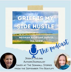Grief Is My Side Hustle podcast logo with Meghan Riordan Jarvis and Jessica DuLong